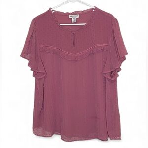 Sabrina Lauren Swiss Dot Pink short-sleeve ruffle blouse Size 2X